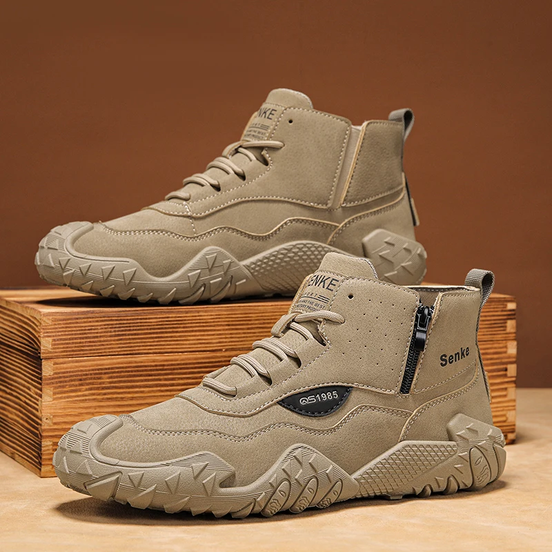 

Flat Sole Pu Leather Breathable Mens Footwear 2025 Spring and Autumn New Men Sports Shoes Fashion High Top Outdoor Tooling Boots