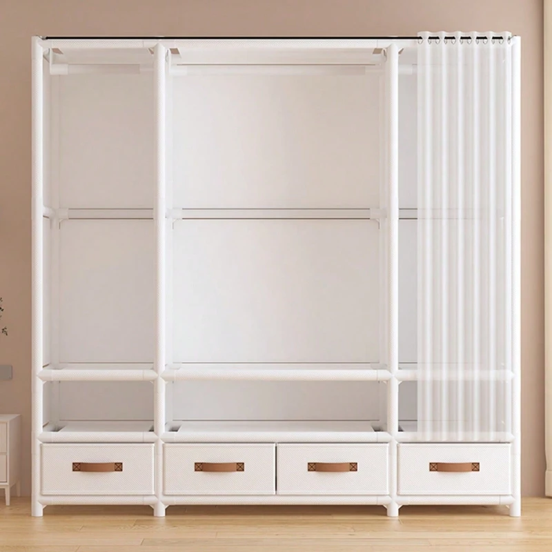 57"in Portable Wardrobe Closet with 4 Drawers, 3 Hanging Rods & 6 Shelves, Large Capacity Freestanding Clothes Storage Organizer for Hanging & Folding, White