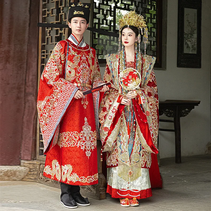 2024 New Song Hanfu Wedding Clothes a Chaplet and Robes Full Set of Heavy Industry Bride Chinese Dress