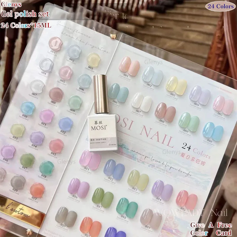 Glenys 24 color summer dopamine nail polish glue summer net red popular candy color varnish gel nail art set wholesale