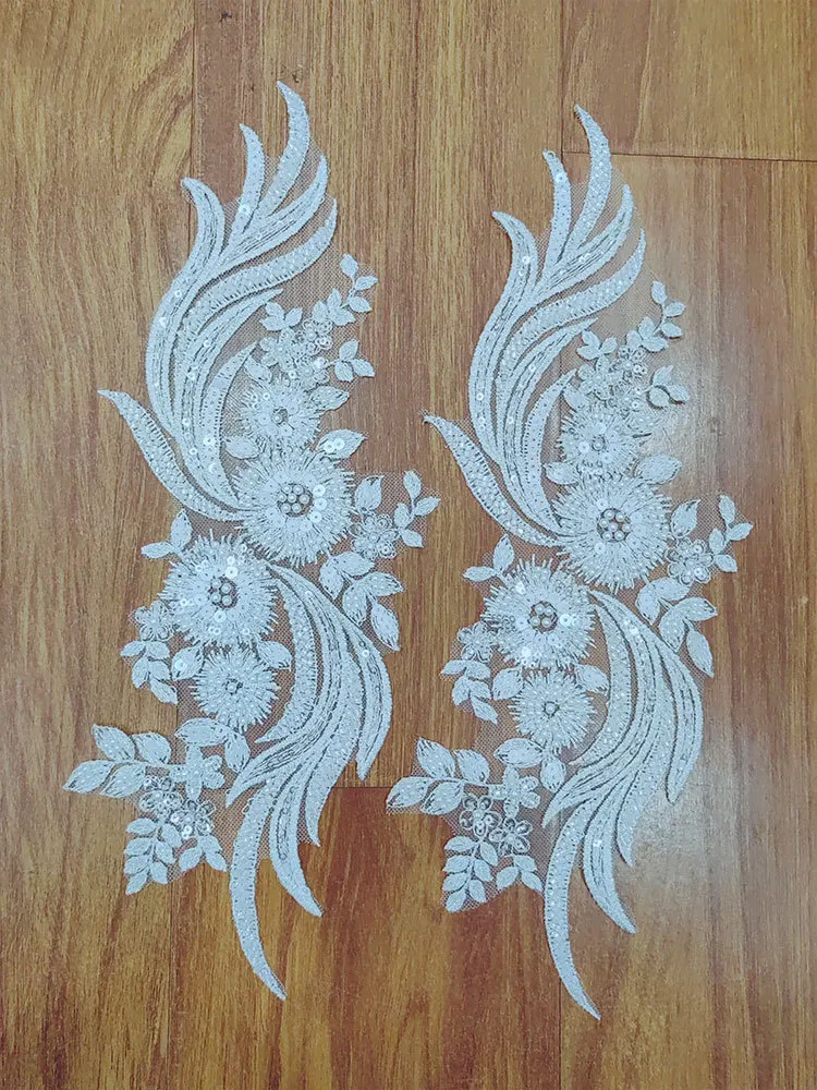 12 Colors Pattern Matching Beaded Sequin Bridal Gown Fabric Embroidered Tulle with Floral Appliqued Evening Dress Accessories