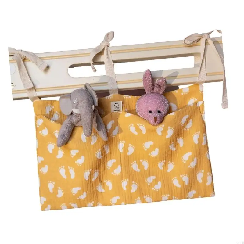 حقيبة تنظيم للسرير مصنوعة من القطن قابلة للتعديل، حقيبة تخزين معلقة بجيبين للطفل #5