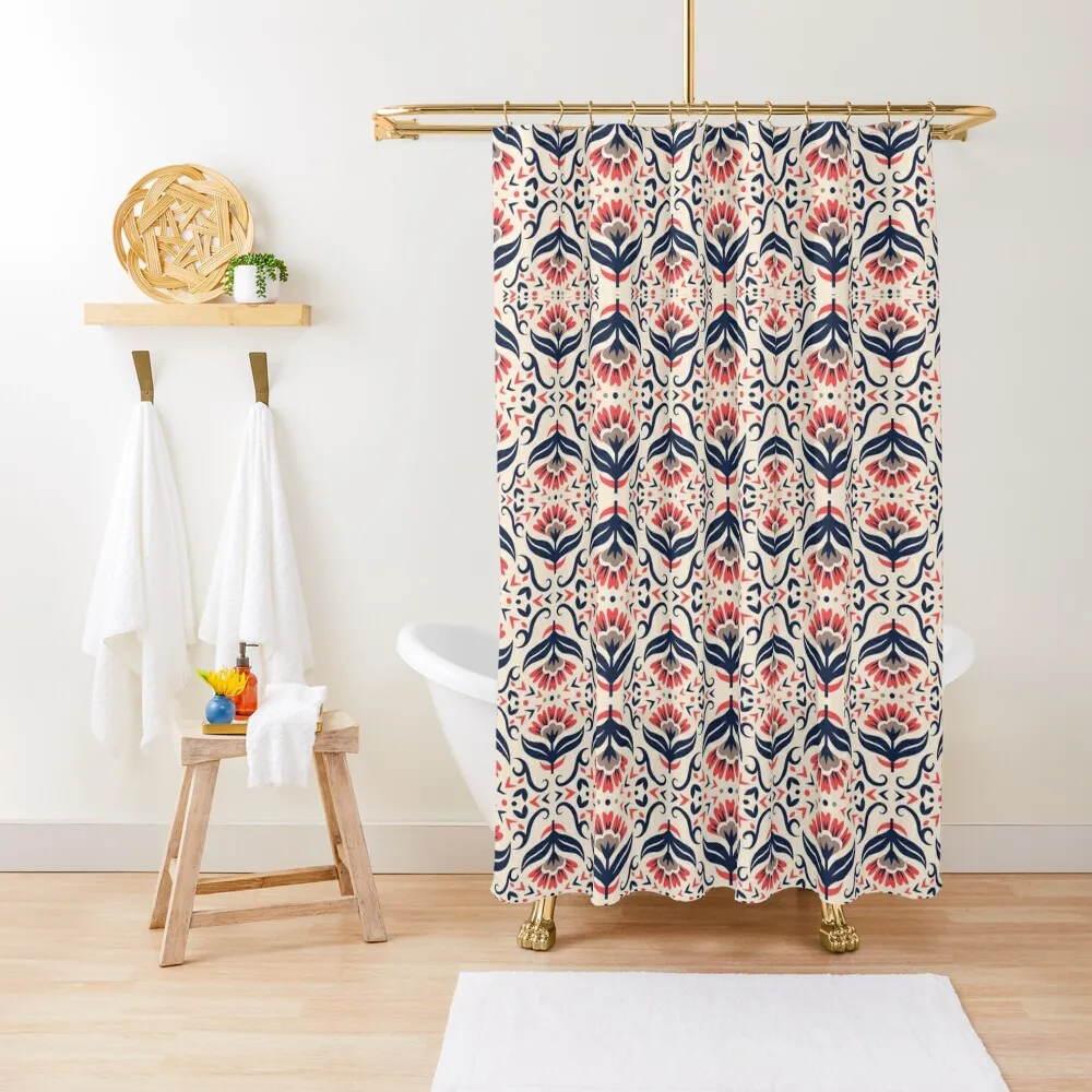 SCANDINAVIAN FOLK ART FLORAL PATTERN DESIGN (Duvet, Clothing, Book, Pillow, Sticker, Case, Mug etc) Shower Curtain