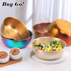 1Pc Golden Stainless Steel Fruit Salad Bowls Large Capacity Korean Style Food Container Soup Rice Noodle Kitchen Tableware