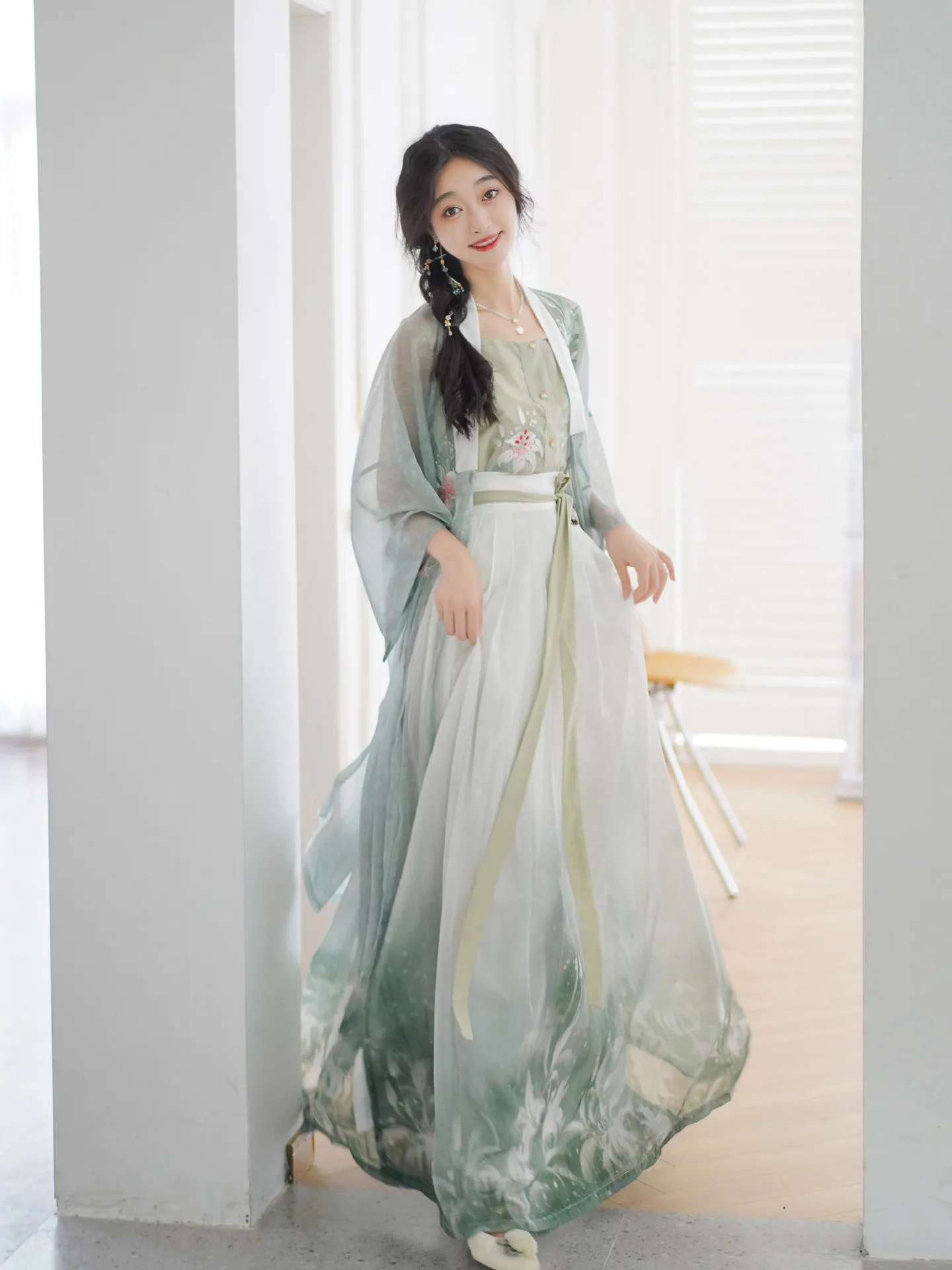 NT184 Original Hanfu Female Authentic Tang Dynasty Chebula Skirt Double Embroidered Big Sleeve Shirt Spring and Autumn New Style