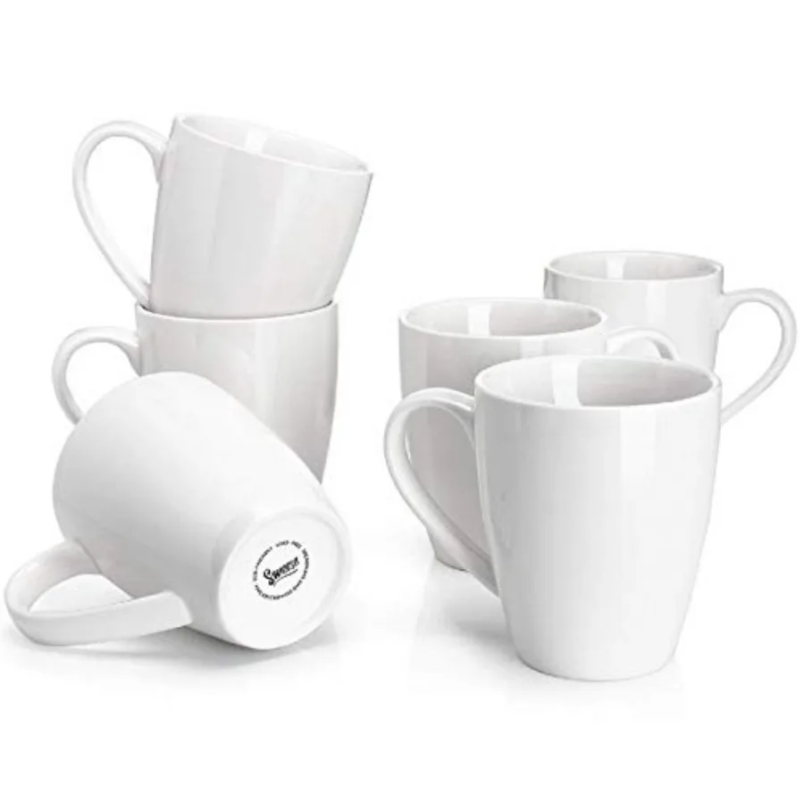 

Porcelain Coffee Mugs - 16 oz - Set of 6 Cups for Latte Hot Tea Cappuccino Mocha Cocoa