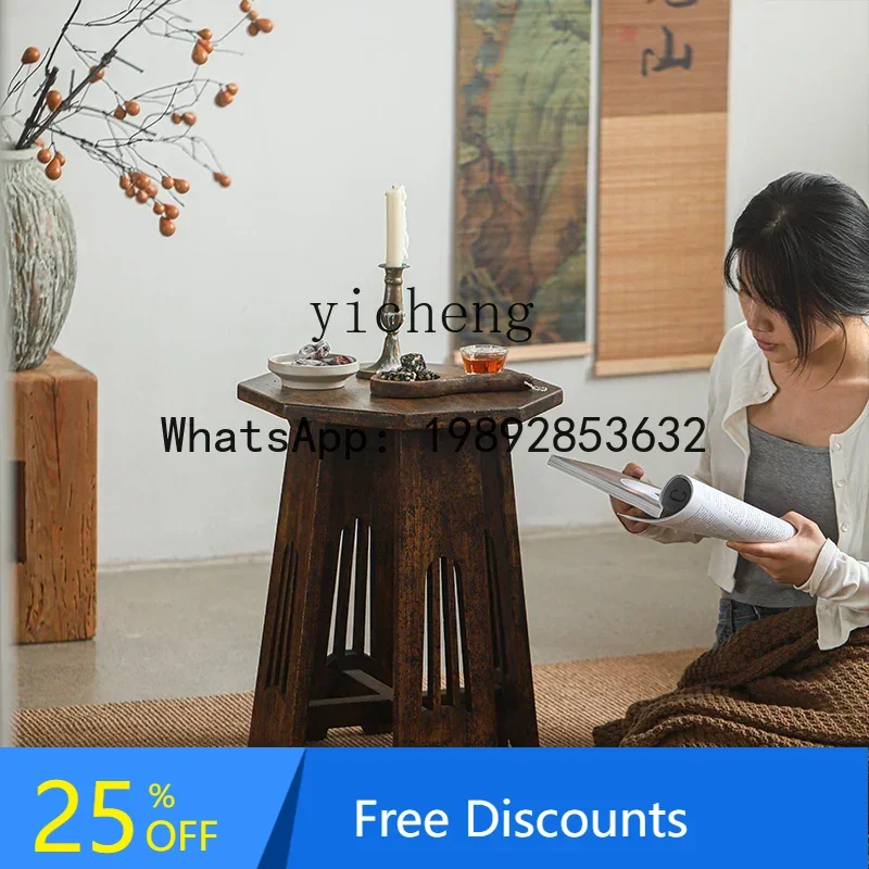 

Hexagonal Side Table Wabi-Sabi Style Homestay Solid Wood Vintage Living Room Sofa Side Small Side Table desk decoration
