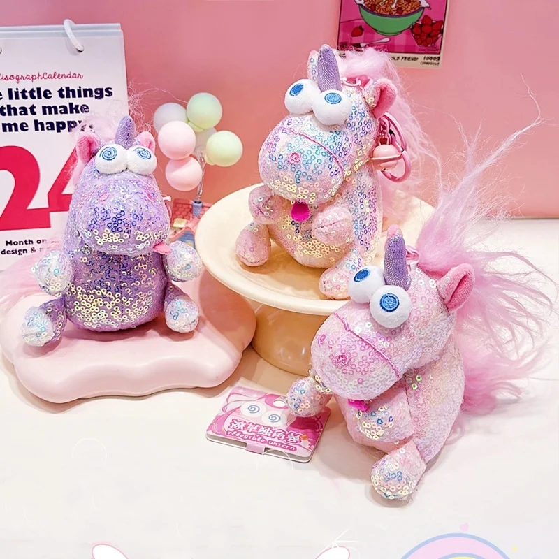 Kawaii Plush Toy Keychain Cartoon Unicorn Doll Pendant Bag Decoration Children Girls Gift Popular Animal Rainbow Horse Keyring