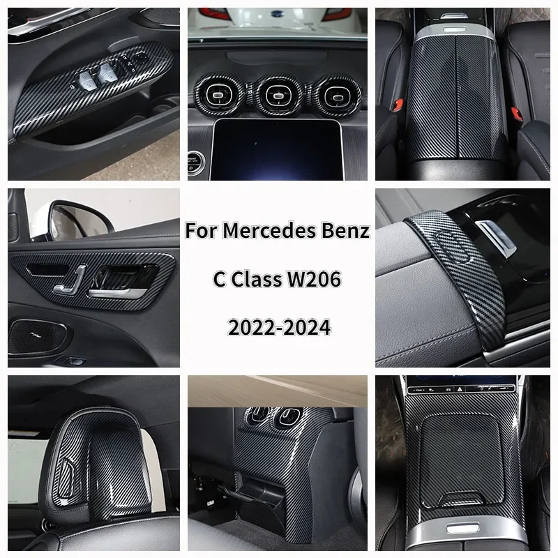 For Mercedes Benz C Class W206 2022-2024 ABS Carbon Fiber Car Steering Wheel Frame Cover Trim Sticker Accessoires