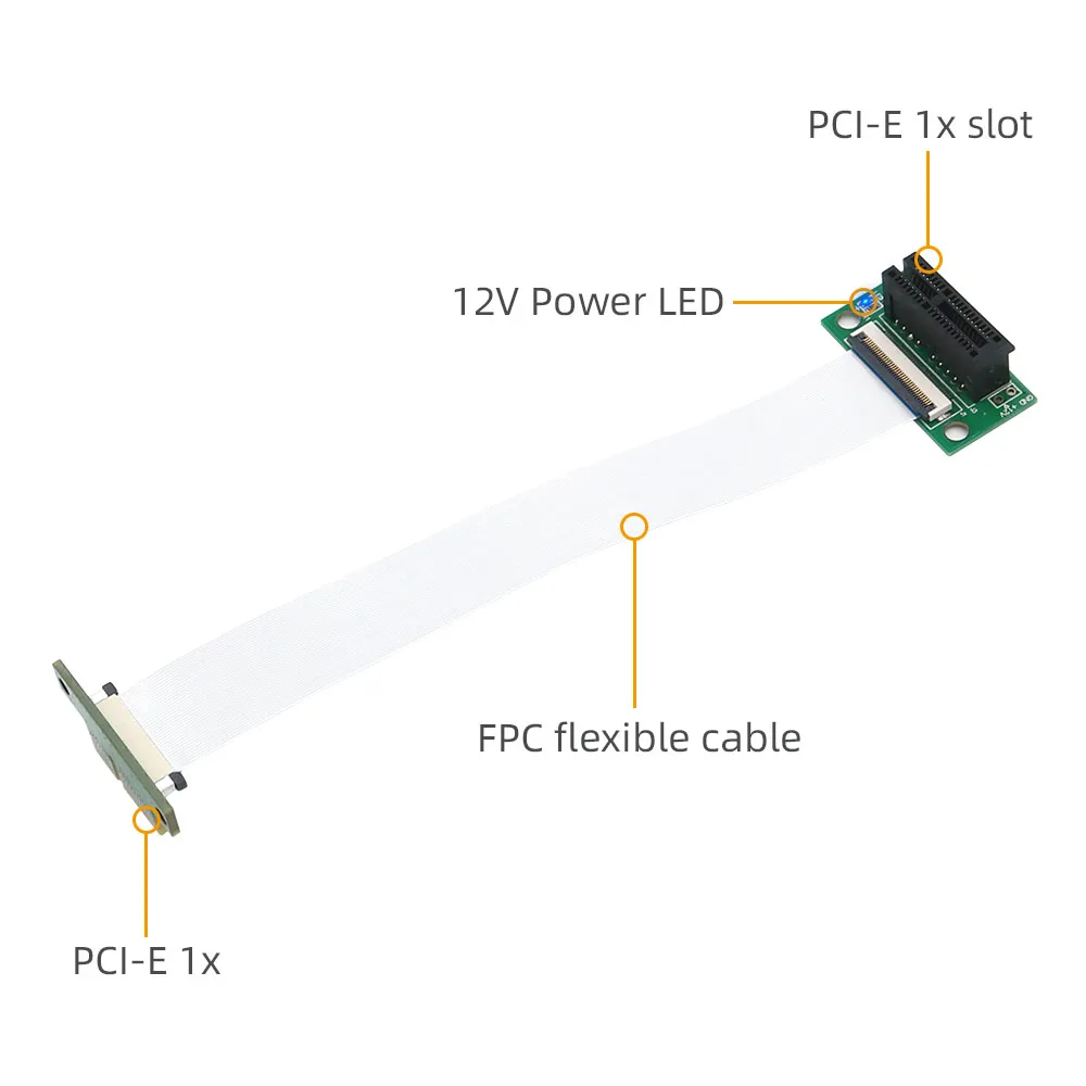 PCIE Riser PCI-E 3.0 X1 Cable PCI Express Extender PCIe 1x to 1x Slot Vertical 90 Degree 10/15/25cm FPC Cable PCB Plastic Spacer