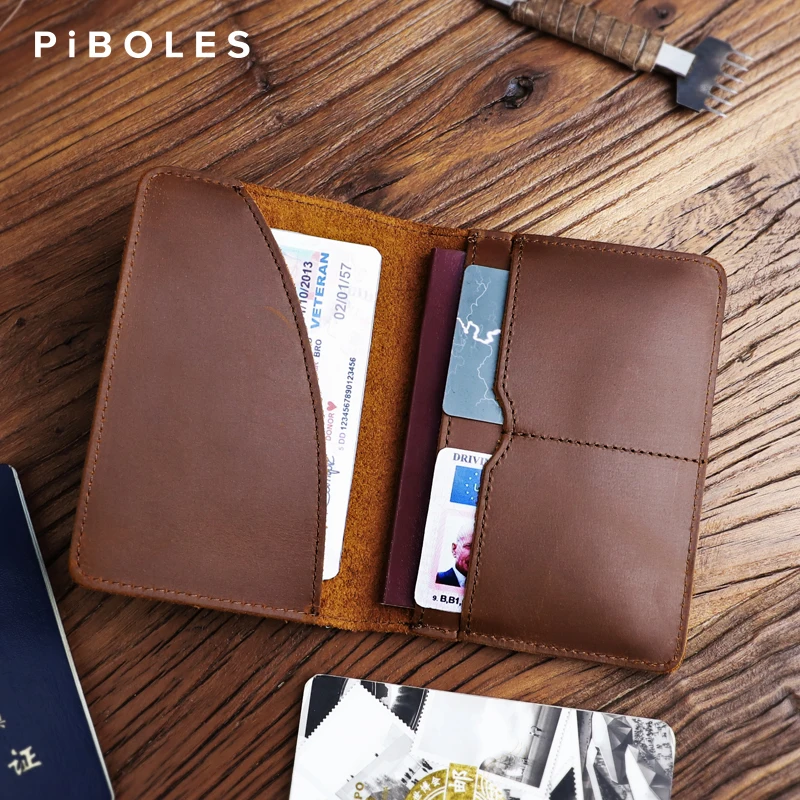 Retro Crazy Horse Leather Passport Case Cover Multi-function Card Slot Holder Business Travel Wallet Passport Organizer