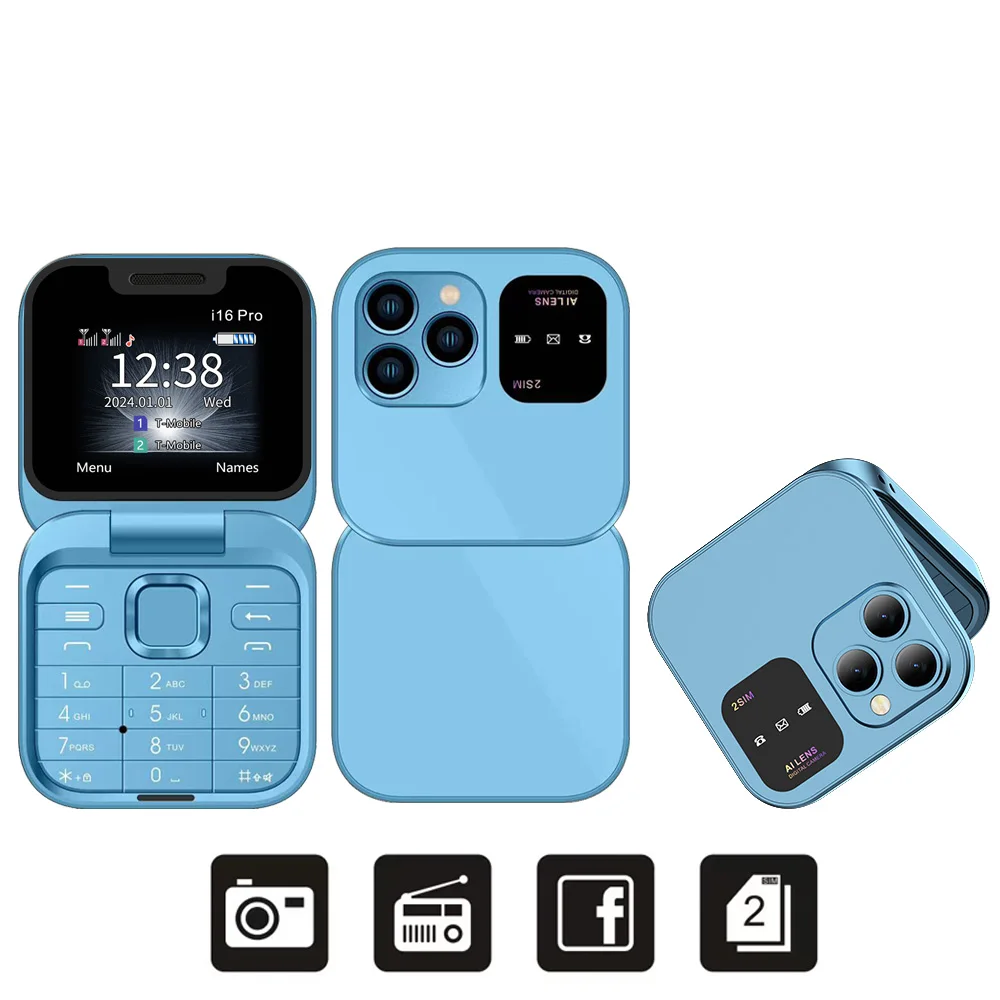 SERVO I16PRO 2G GSM Dual-SIM Klapp-Minihandy mit Automatischer Anrufaufzeichnung, Kurzwahl, Magischer Stimme, UKW-Radio, Kleines Faltbares Telefon mit Typ-C-Anschluss