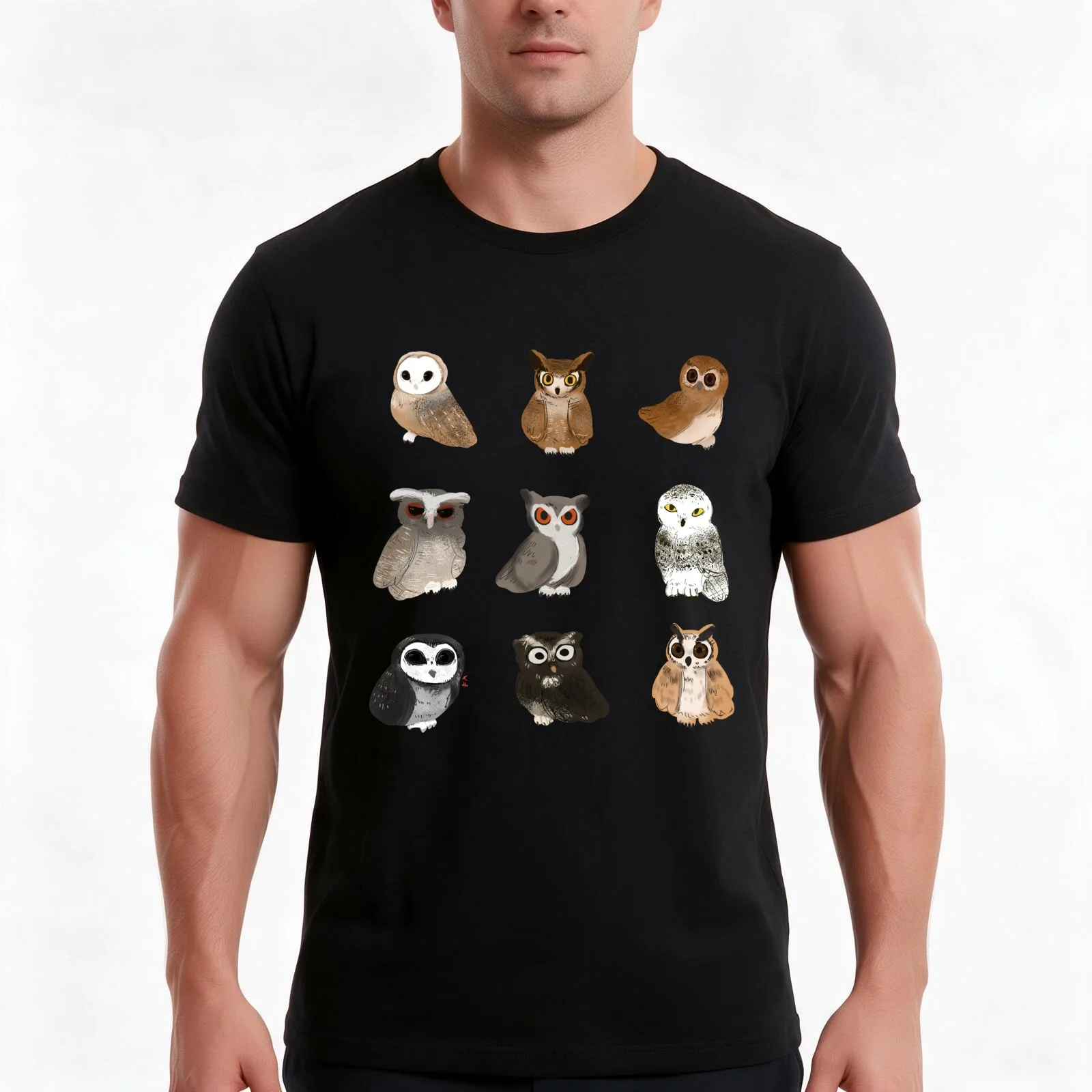 All different kinds of hoots! T-Shirt, Summer Casual Cotton Tee, Oversized Streetwear Tops, Vintage Graphic Print, 100% Cotton