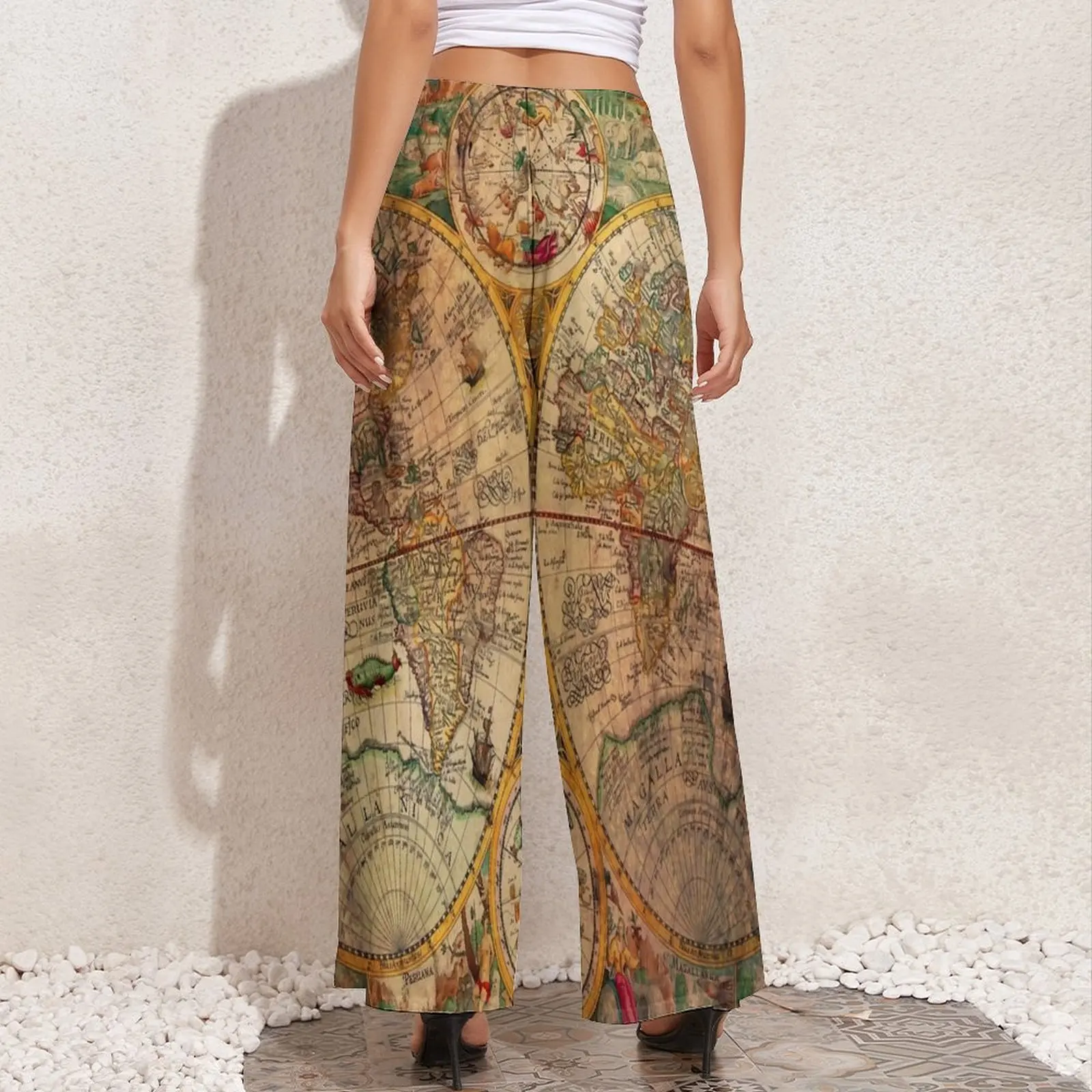 Old World Map Globe Pants Vintage Map Workout Wide Pants Women Oversized Aesthetic Custom Straight Trousers