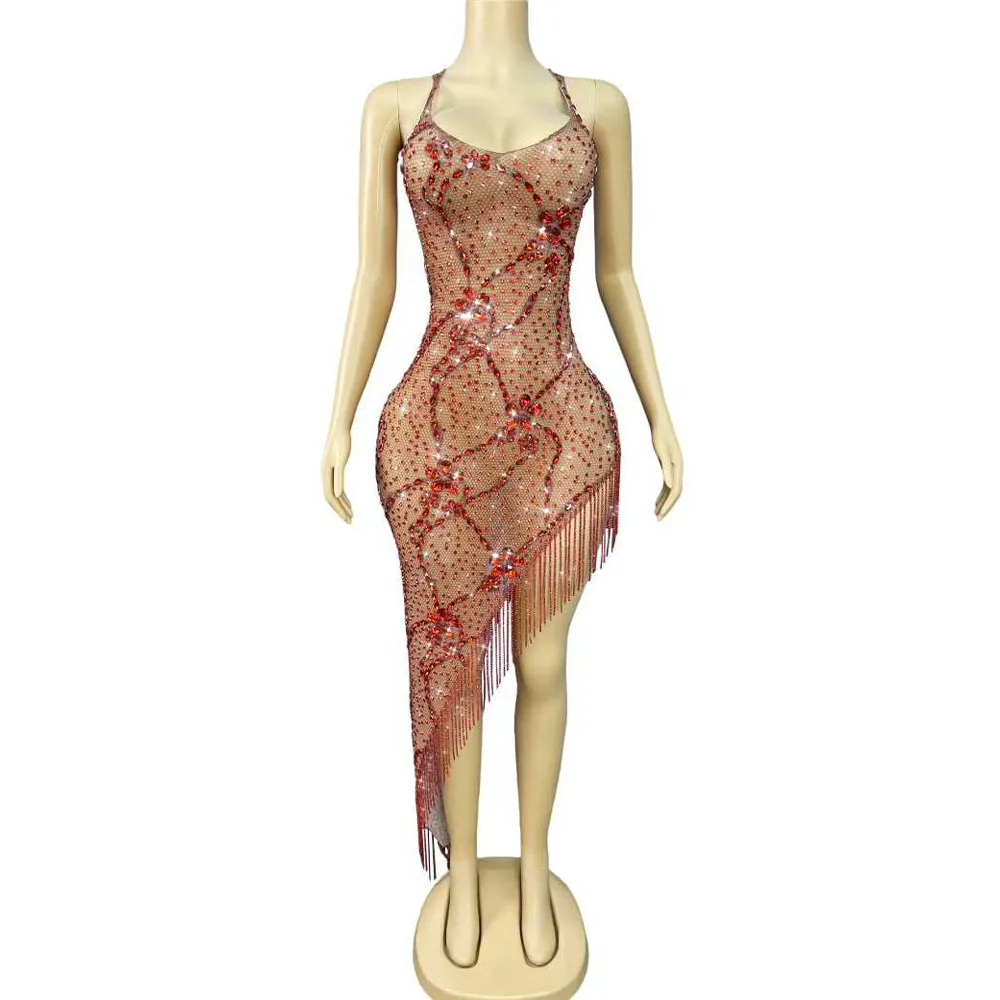 

Блестящие стразы и кисточки платье женское сексуальное сетчатое прозрачное платье для дня рождения танцевальный костюм танцовщица клубный наряд сценическая одежда