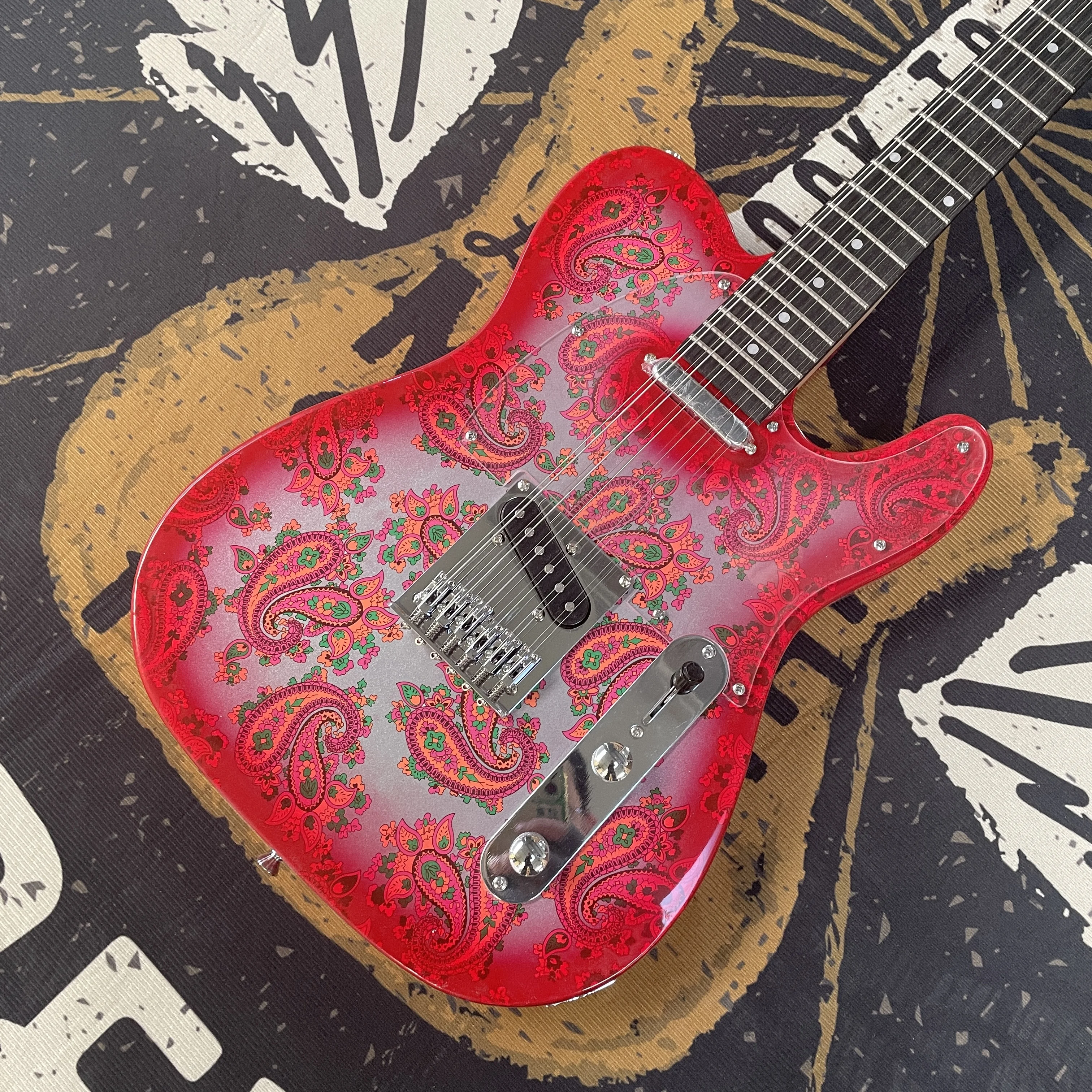 

12-струнная красная универсальная электрогитара, гитара из африканского палисандра с узорчатым рисунком, гриф из палисандра