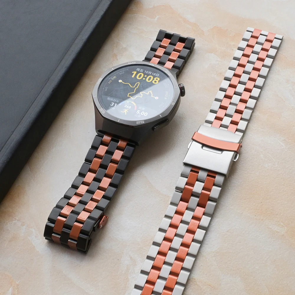 سوار من الفولاذ المقاوم للصدأ باللون البرتقالي التيتانيوم لساعة Oneplus 3 2 2R حزام معدني فاخر 22 ملم لساعة Huawei Watch 4 Pro GT 3 GT 4 GT 5 Pro