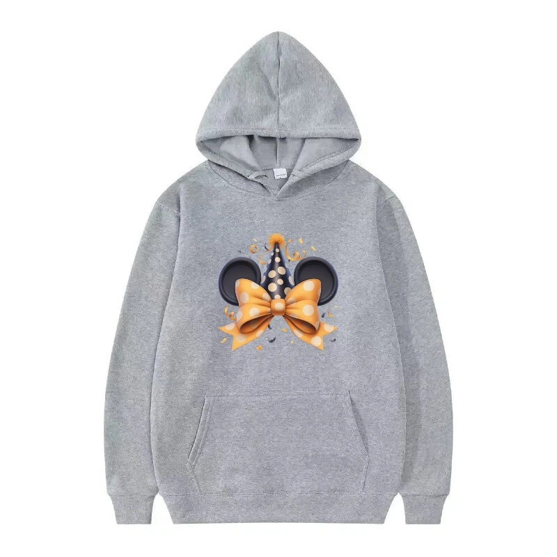 Disney Mickey Mouse Birthday Pattern Woman Element Grey Autumn Loose Top Clothes Pullovers Ladies Cheap Hoodies Y2k Sweatshirts
