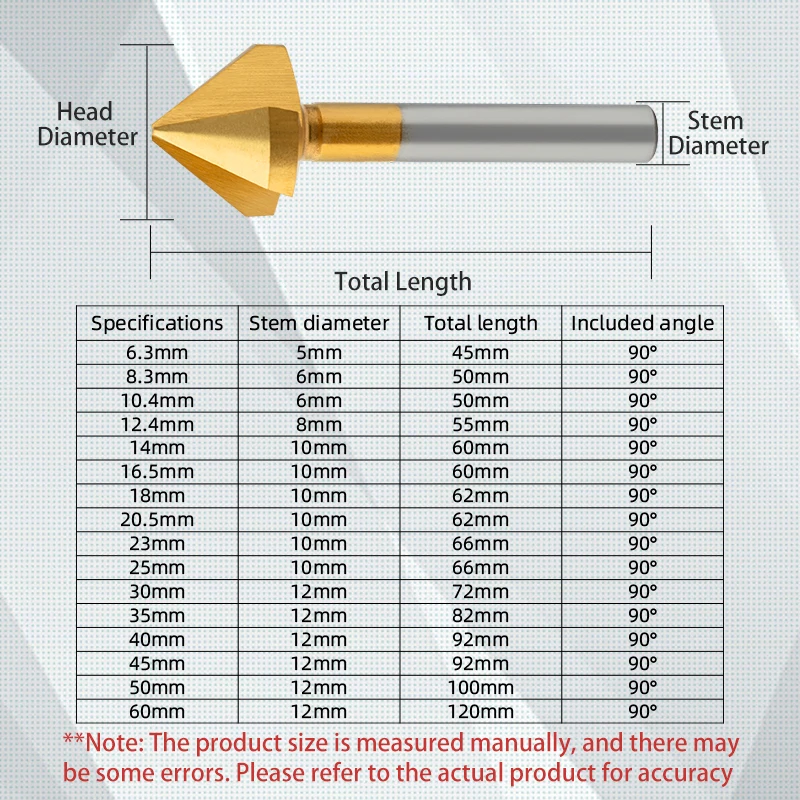 90 Degree HSS Cobalt Containing Chamfer Countersunk Drill 6.3-40mm Deburring 1 Flute/3Flutes Tools Wear-Resistant And Durable