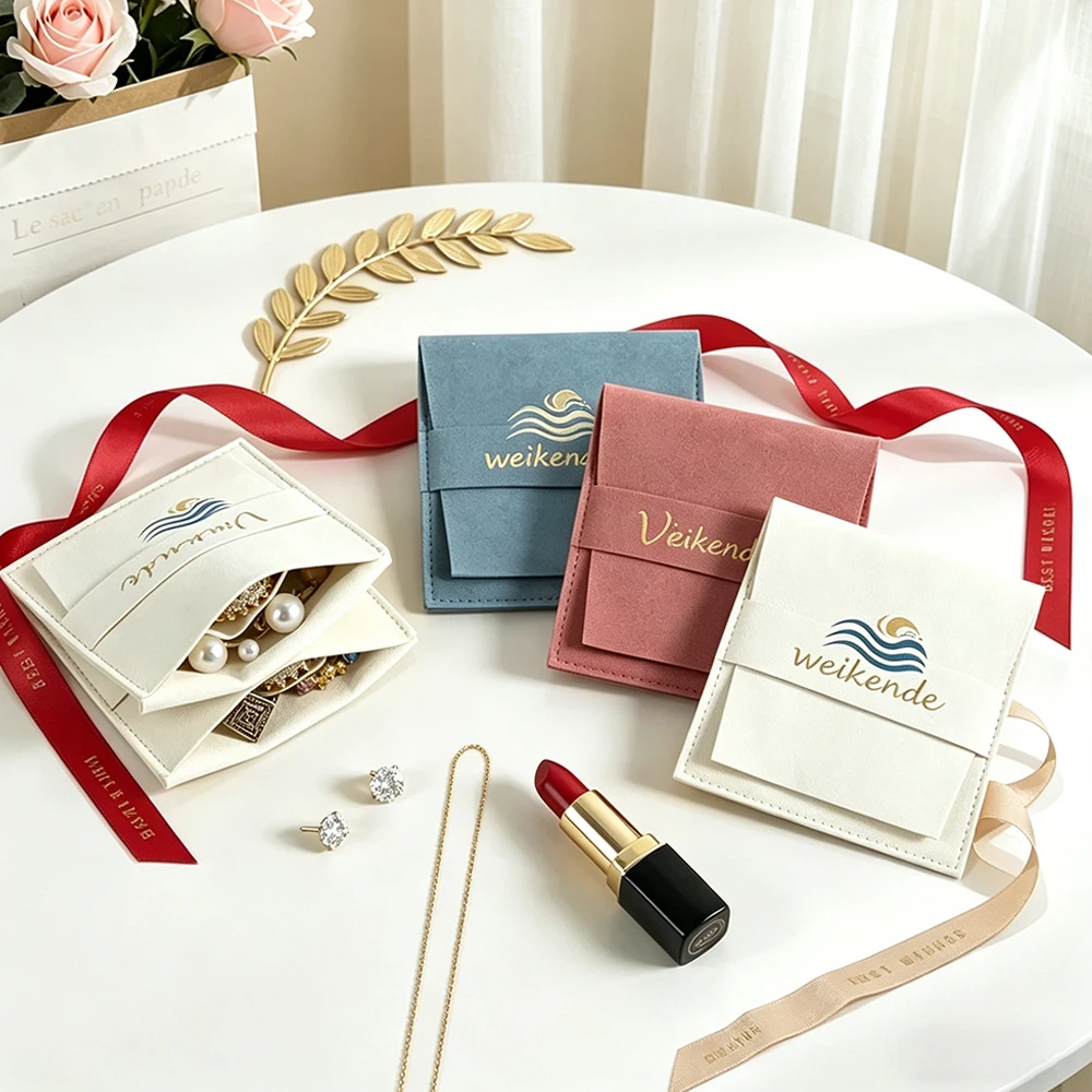 

100pcs Custom Logo Suede Jewelry Bag Chic Gift Pouches Microfiber Velvet Necklace Ring Earrings Watch Glasses Organizer Pocket