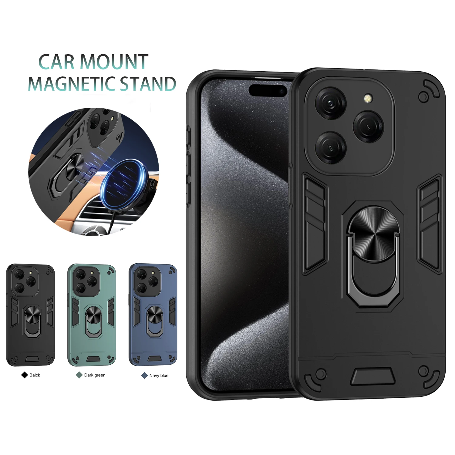 Magnetic Phone Holder Cover for Tecno Spark 20 10 9 7 Pro Plus 20C 10C 8C 9T 8T Go 2024 Go 2023 Go 2022 Camon 20 19 18P Cases