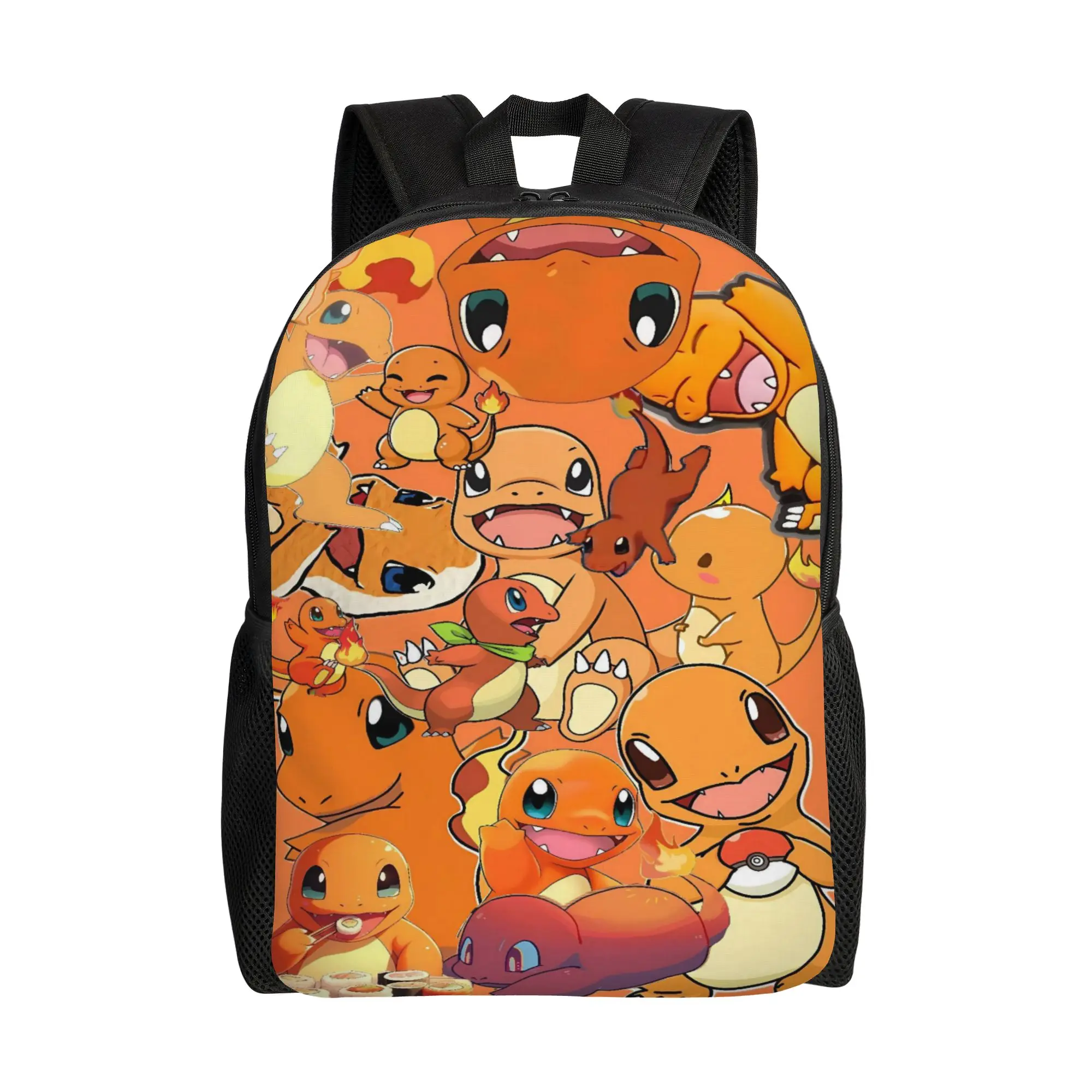 Charmander Group Cartoon Backpack  Youth Polyester Cycling Backpacks Soft Modern School Bags Rucksack