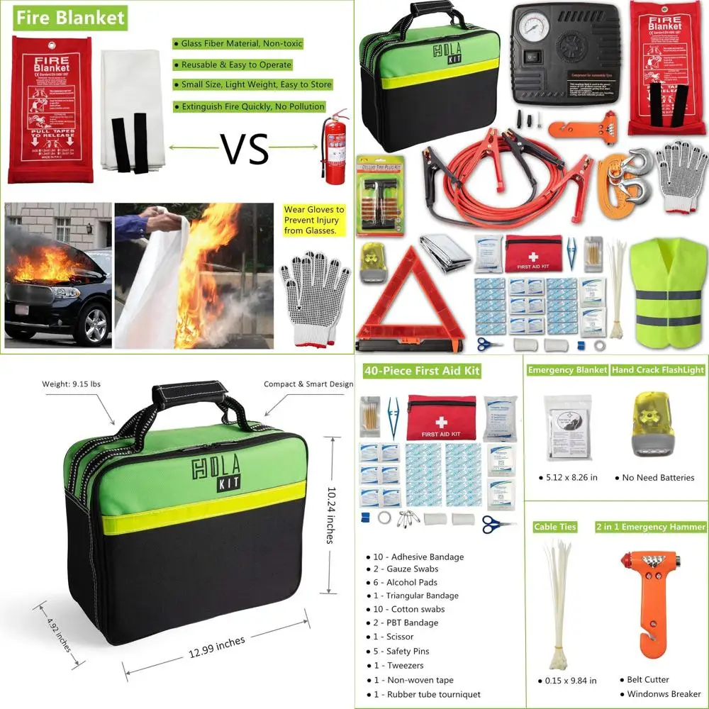 

78-Piece Car Emergency Kit - Comprehensive Roadside Assistance Kit with Jumper Cables, Portable Air Compressor, Tow Straps, Firs