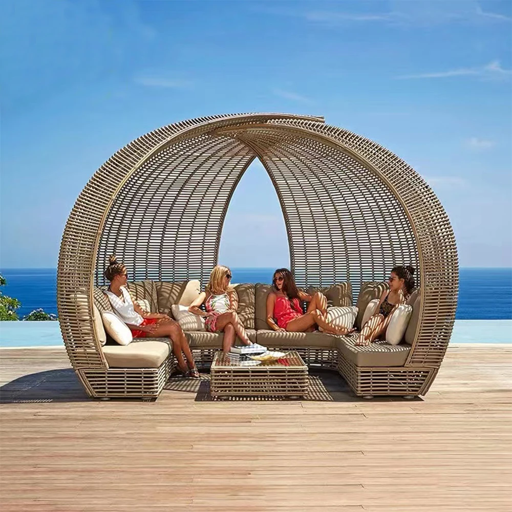 High Quality PE Rattan Waterproof Leisure Swimming Pool Garden Furniture Recliner Bed Outdoor Sun Lounger Beach Pool Chair