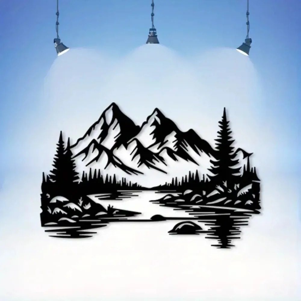 CIFBUY Iron Wall Art Mountain Pine Metal Wall Sculpture Outdoor Hanging Decor For Cabin Lodge Home Christmas Gift Wall Art