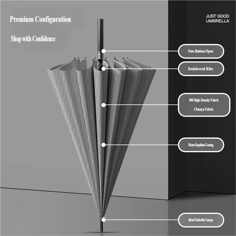 16-Rib Automatic Carbon Fiber Straight Umbrella, Extra Large Long Handle Umbrella, Business Advertising Umbrella for Men - view 3
