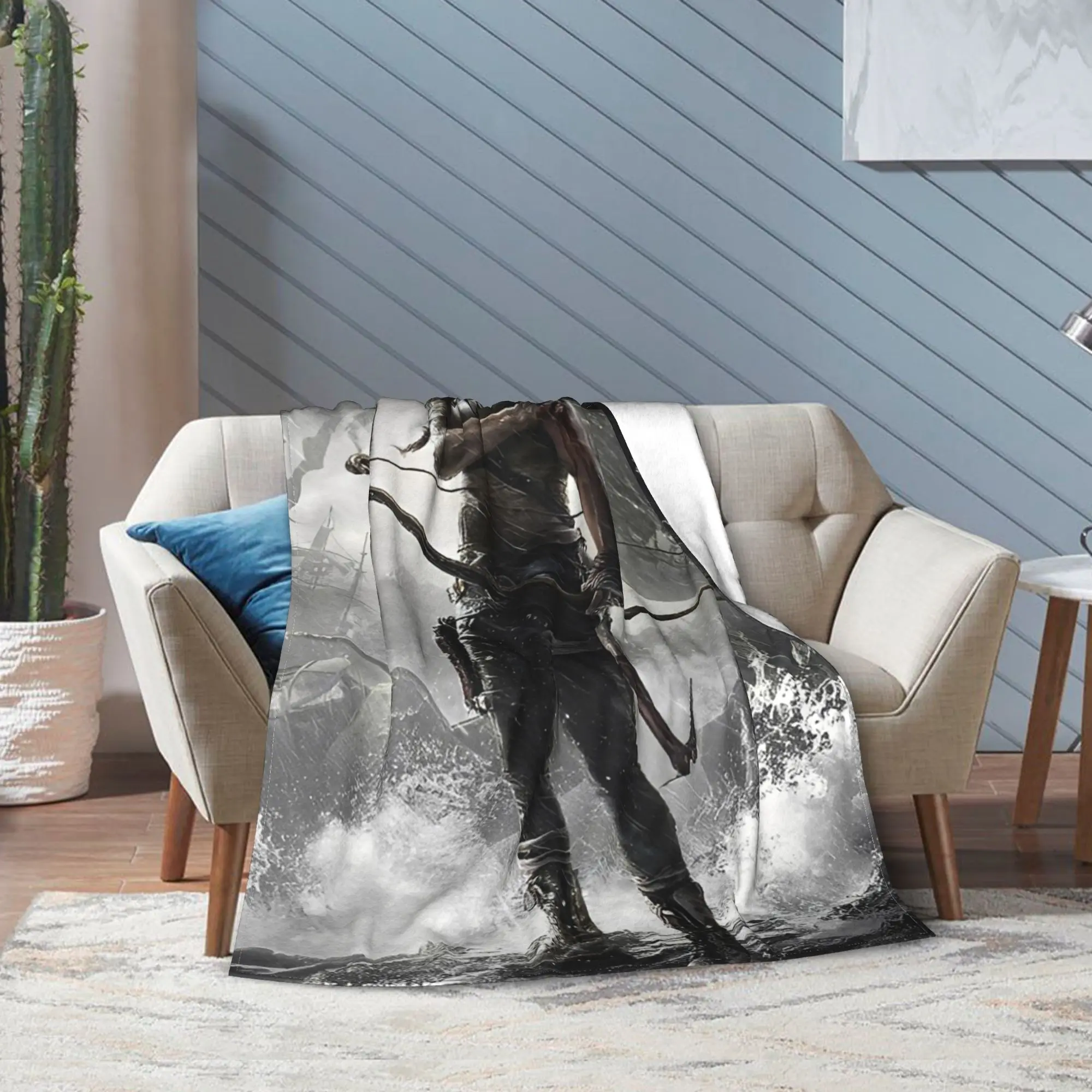 تومب رايدر لارا كروفت البطانيات بقاء لعبة فيديو الفانيلا رمي البطانيات أريكة تتحول لسرير البساط قطعة لينة الدافئة المفرش تنفس #4