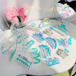 Colorful Mermaid Butterfly Claw Clip for Women Laser Transparent  Shark Clip Back Head Hairpin Crab Claw Fashion Hair Accessory