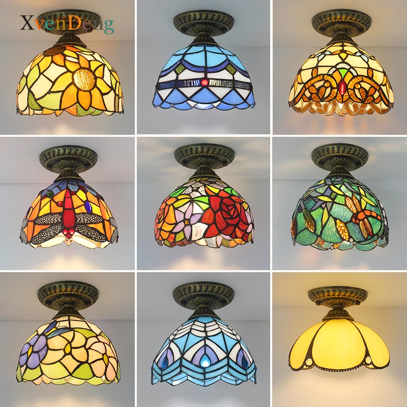 

Tiffany Stained Glass Ceiling Lights Vintage Tukish Mosaico Baroque LED Hanging Lamp Corridor Balcony Living Room Light Fixtures