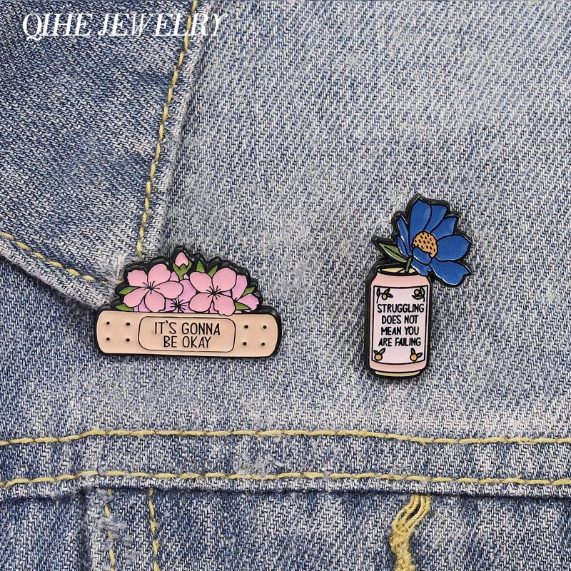 انها سيكون بخير المينا دبوس زهرة اقتباسات ملهمة العضلة لا يعني أنك فشل بروش شارة التلبيب ملحق