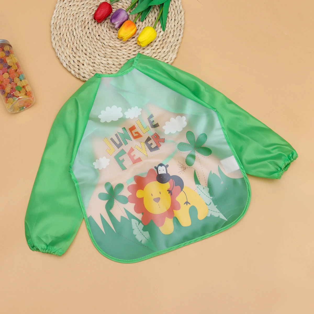 

Sleeved Waterproof Bib Cartoon Lion Pattern Washable Baby Infant Newborn Painting Clothes Resists Heavy-Duty Stains