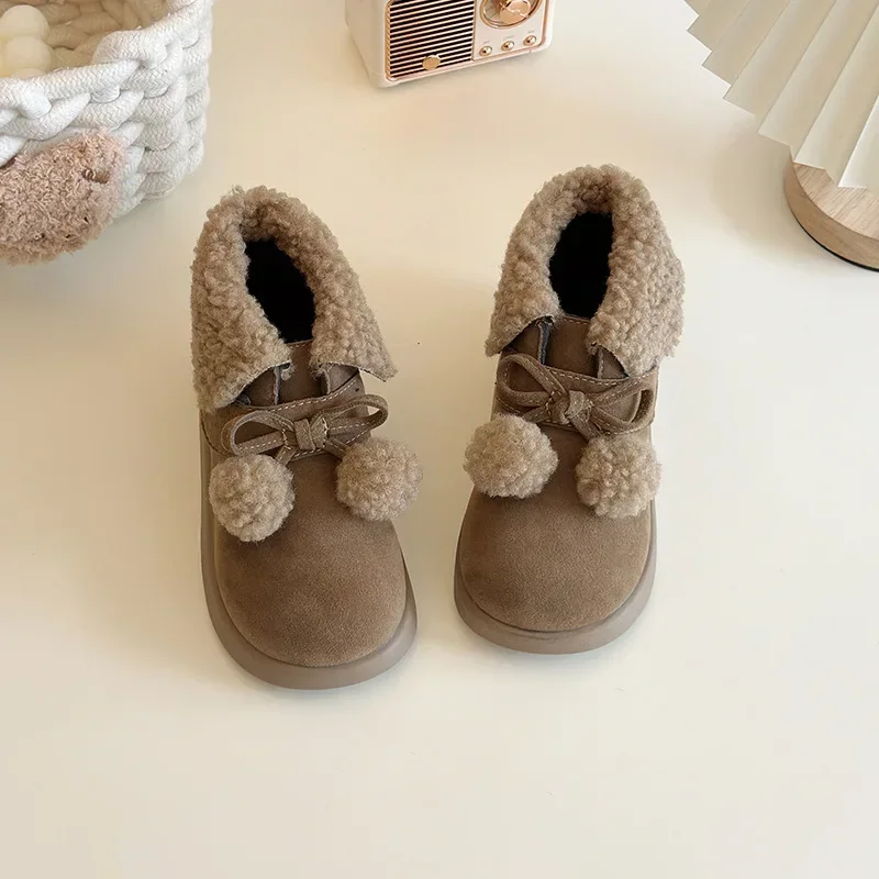 New Girls Snow Boots Winter Comfortable Thick Warm Kids Boots Princess Shoes Lobbing Ball Thick Children Autumn Cute Boys Boots