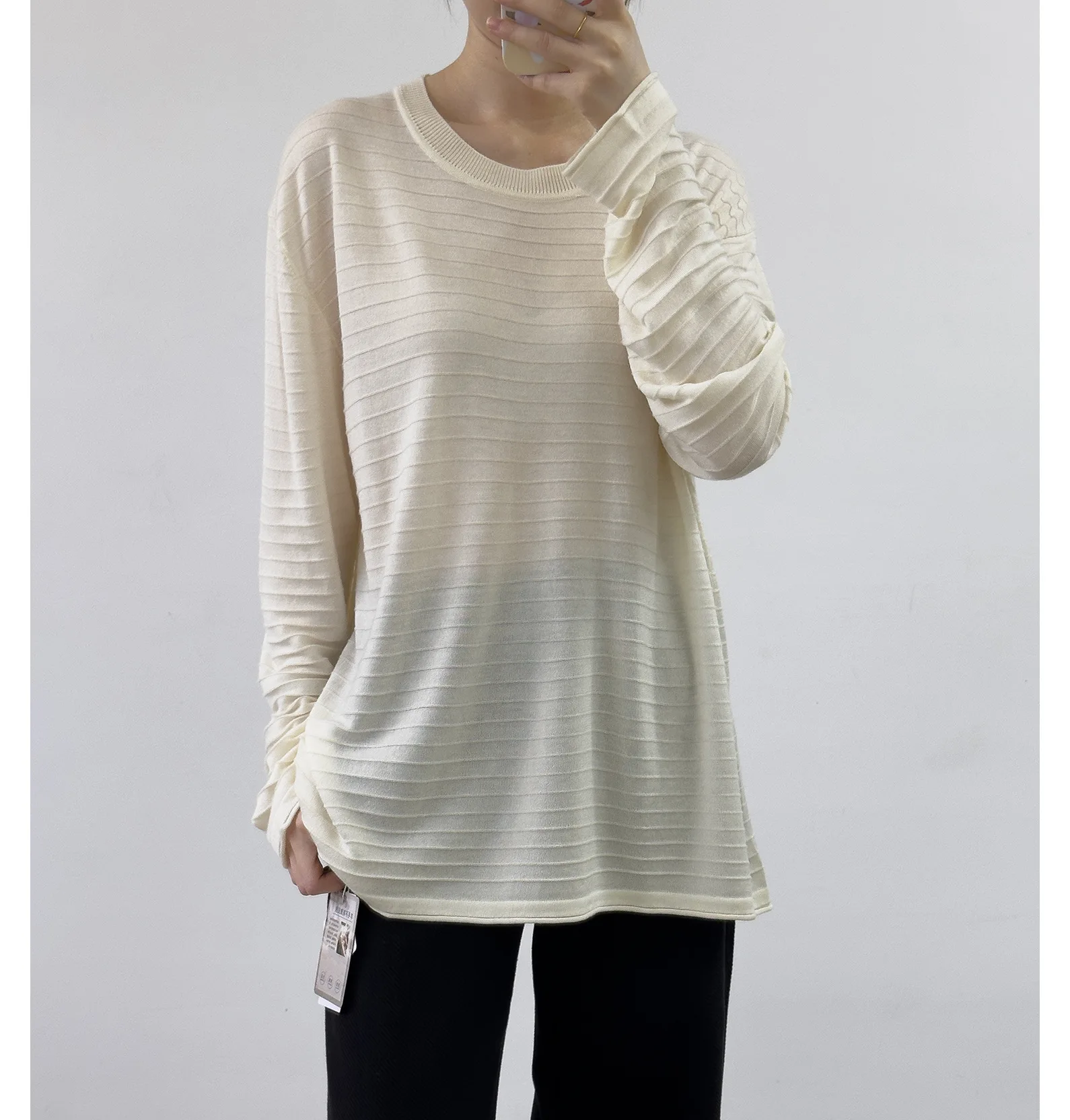 2024 M+ Autumn Mulberry Silk Light Wool Three-dimensional Striped Base Shirt for Women