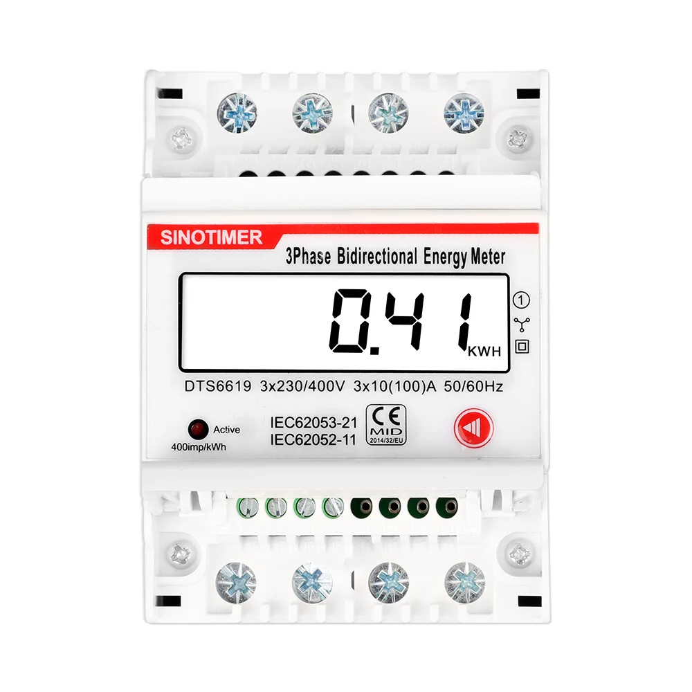 Dgital Bidirectional Wattmeter 100A 380V AC Three Phase 4 Wire Energy Meter kWh Power Meters Backlit LCD Display Energy Meter