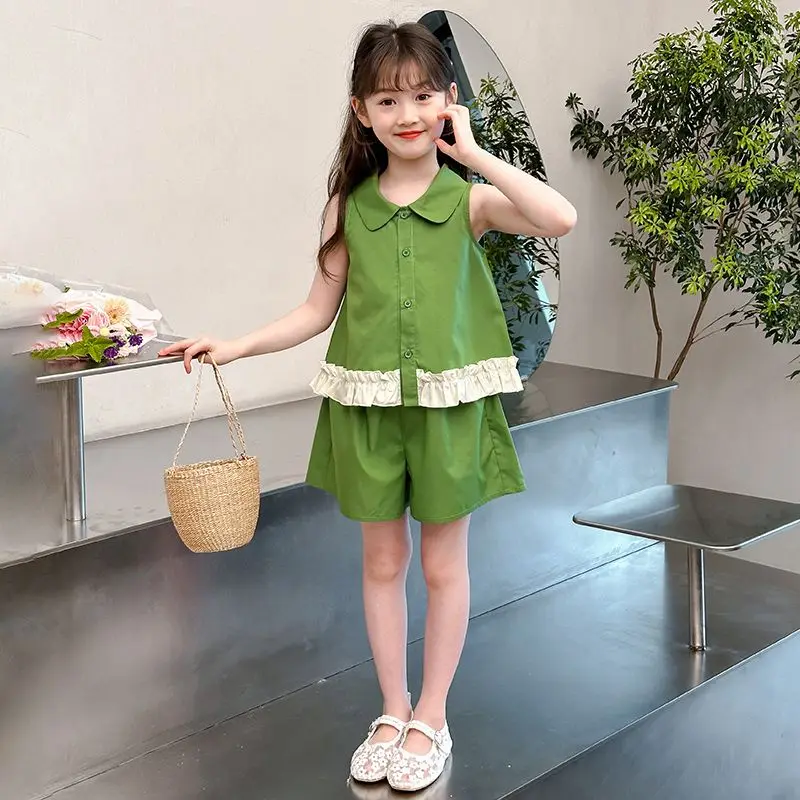 فتاة الملابس 10 إلى 12 سنة مجموعات الصيف الكورية الاطفال فستان الطفل الابتدائية جرلي جونيور أعلى وأسفل مجموعة تي شيرت للفتيات 8 4
