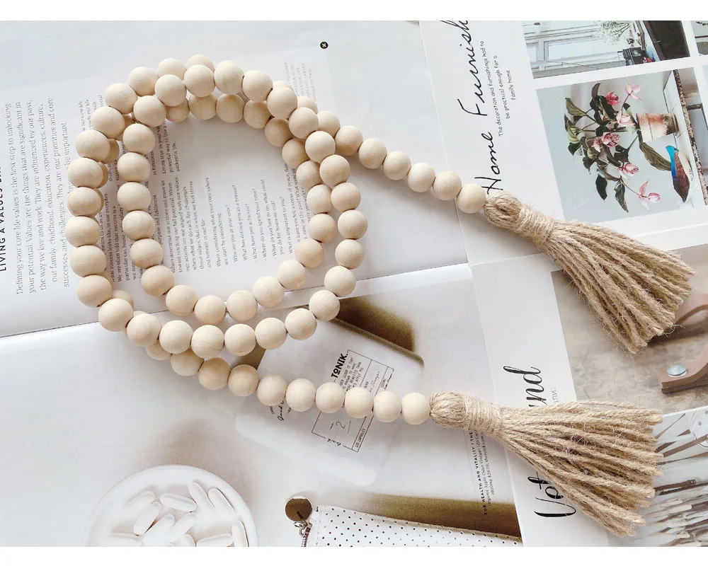 

Nordic Simple And Clean Natural Wood Color Tassel Wood Bead Pendant DIY Handmade Jewelry Accessories String Hemp Rope Home Decor