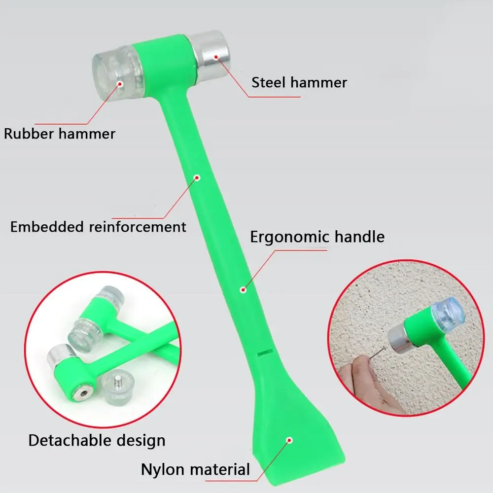 

Резиновый молоток с лопатой, многофункциональный прочный двусторонний молоток со съемной эргономичной ручкой, молоток с железной головкой