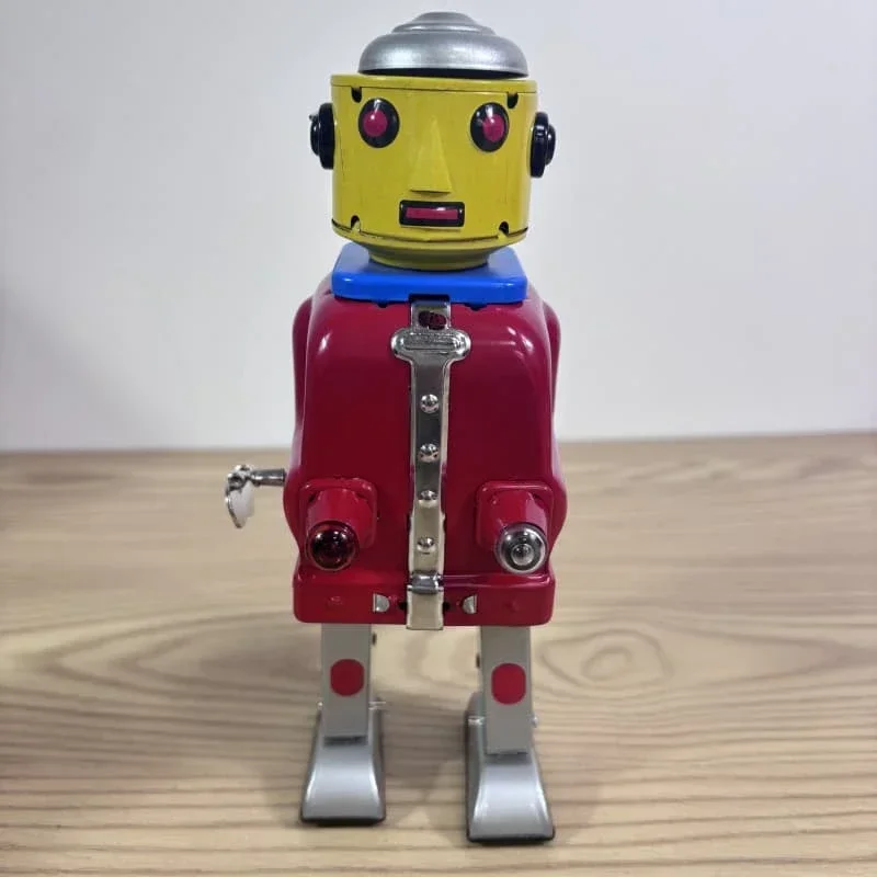 [Najlepsza] Kolekcja dla dorosłych Retro Wind up Metal Tin Mr robot srebrno-czerwony Mechaniczny mechaniczny model zegara figurka zabawka prezent