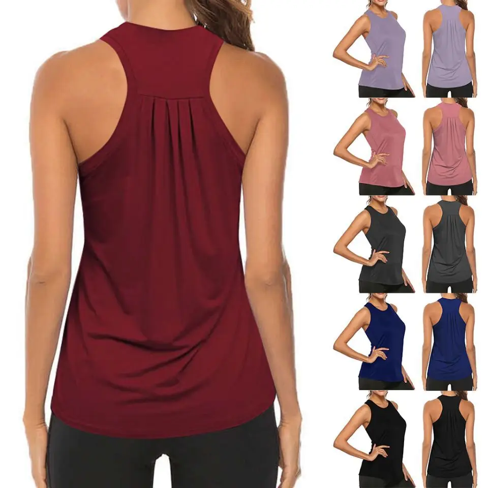 Senza maniche Racerback Yoga Vest Athletic Fitness Sport canotte palestra Running Training Yoga camicie allenamento top per le donne