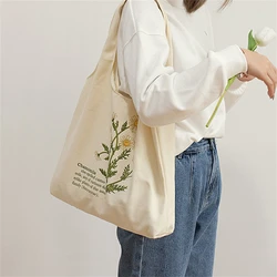 White Canvas Vest Shopping Bags Illustration Eco Reusable Foldable Shoulder Bag Retro Large Capacity Tote Bag Women Handbag 2024