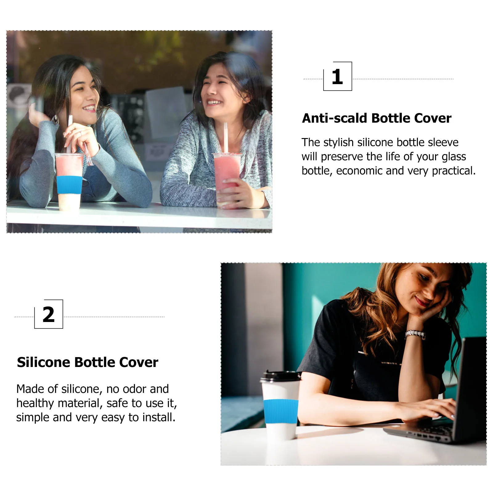 

6pcs Silicone Heat Insulated Bottle Anti-Scald Durable Simple Design Easy Install Supple Bottle Sleeve For Ceramic Glass Water