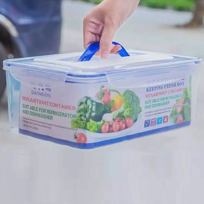 

Большой пластиковый контейнер для хранения продуктов для кухни, холодильника, морозильной камеры, барбекю, для огурцов, овощей, сухих продуктов, с ручкой и герметичной крышкой