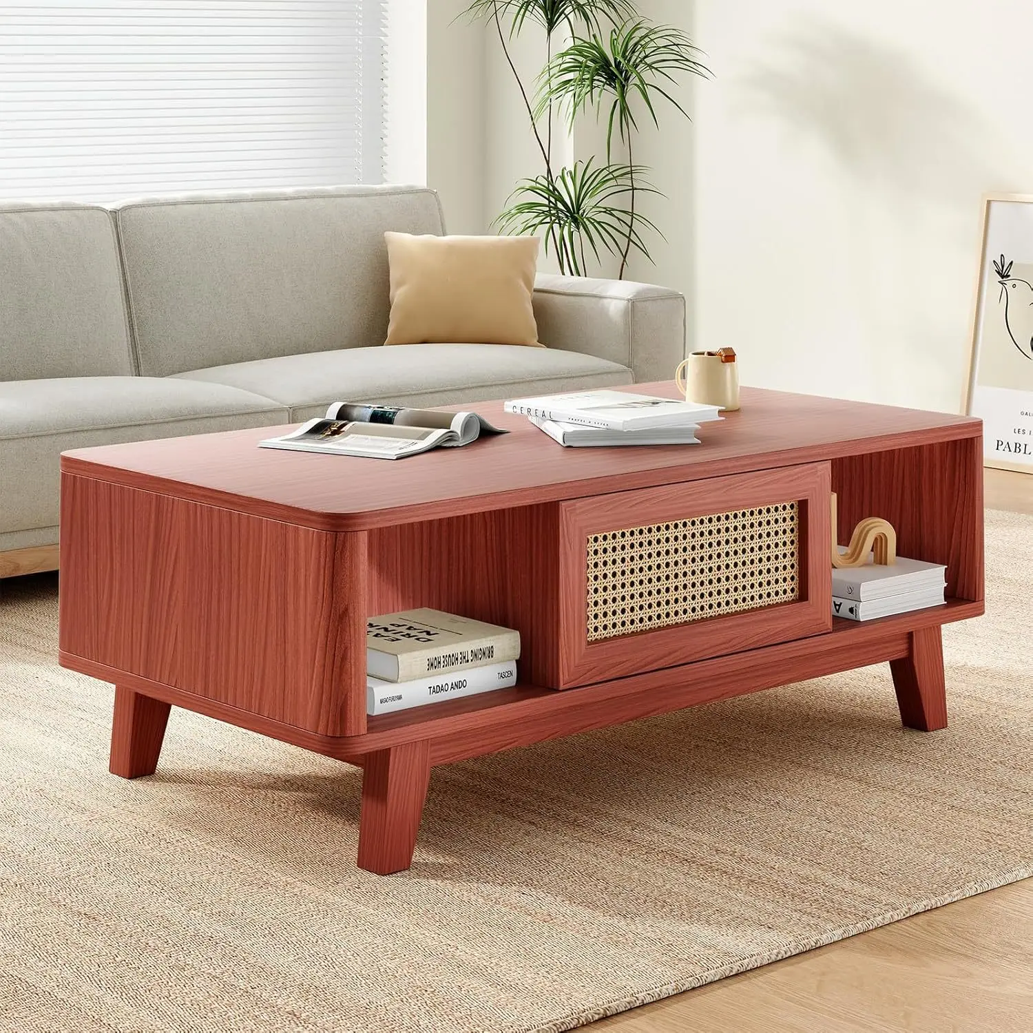 Living Room Table Modern Square Coffee Table Rattan Drawer Medieval Coffee Table with Living Room