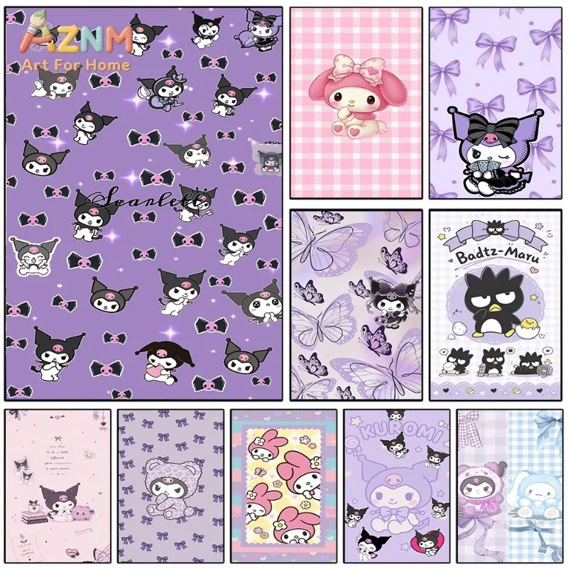 Sanrio Kuromi Purple Bow Pattern Canvas Poster No Frame Cute Cartoon Devil Character My Melody Badtz Maru Girly Kids Room Wall