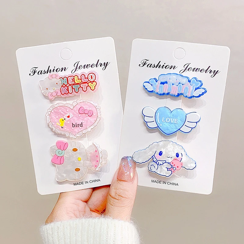 2/3Pcs Sanrio Lovely Cartoon Hairpins Kawaii Kuromi Cinnamoroll Hair Clip Side Bang Clips For Girls Cute Hair Accessories