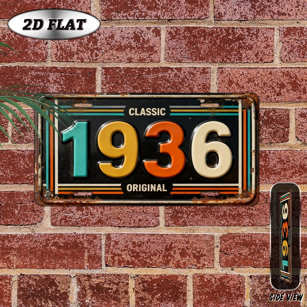 2D Flat, [2D Flat] 1pc Vintage 1936 Metal Wall Sign - Aluminum Retro Plaque 12
